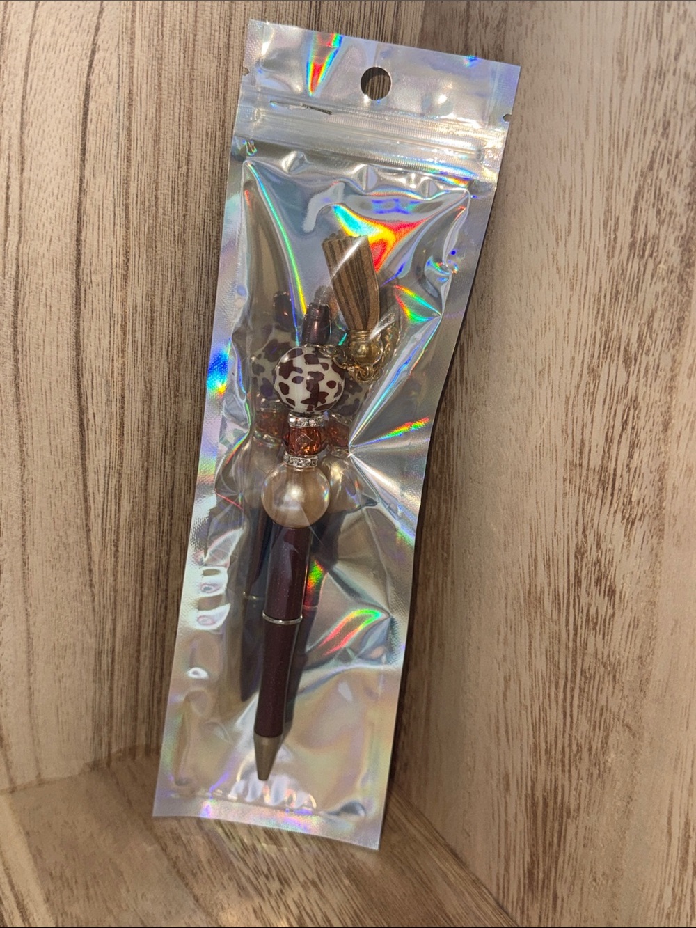 Decorative Brown Bead Tassel Pen Keychain - Women Accessories